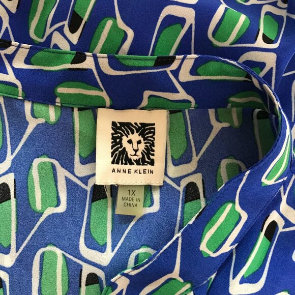 Anne Klein Plus Size 1X Blue Printed Drawstring Midi Dress NEW - Picture 9 of 11